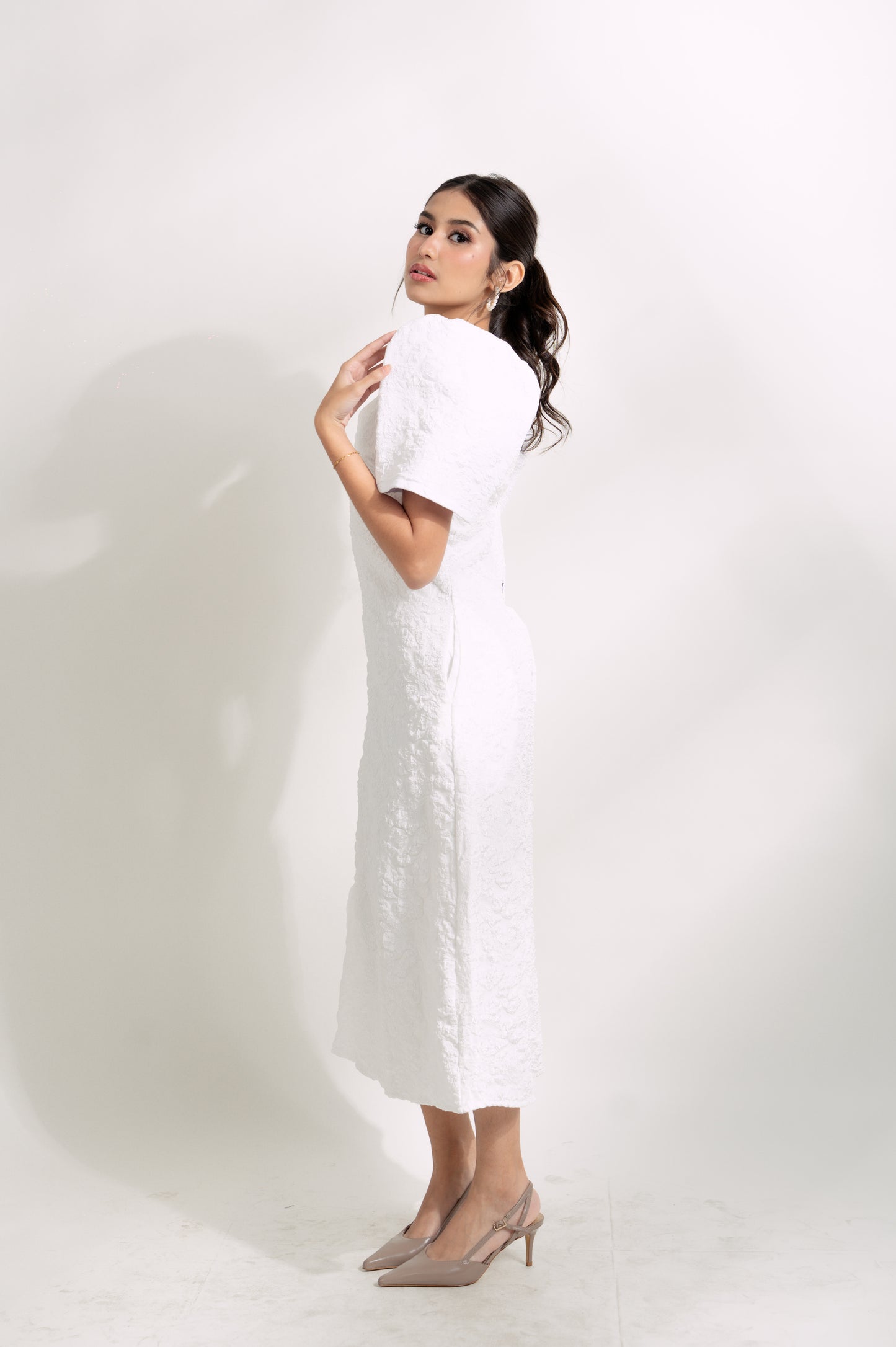 Ressa White Textured Jacquard Dress
