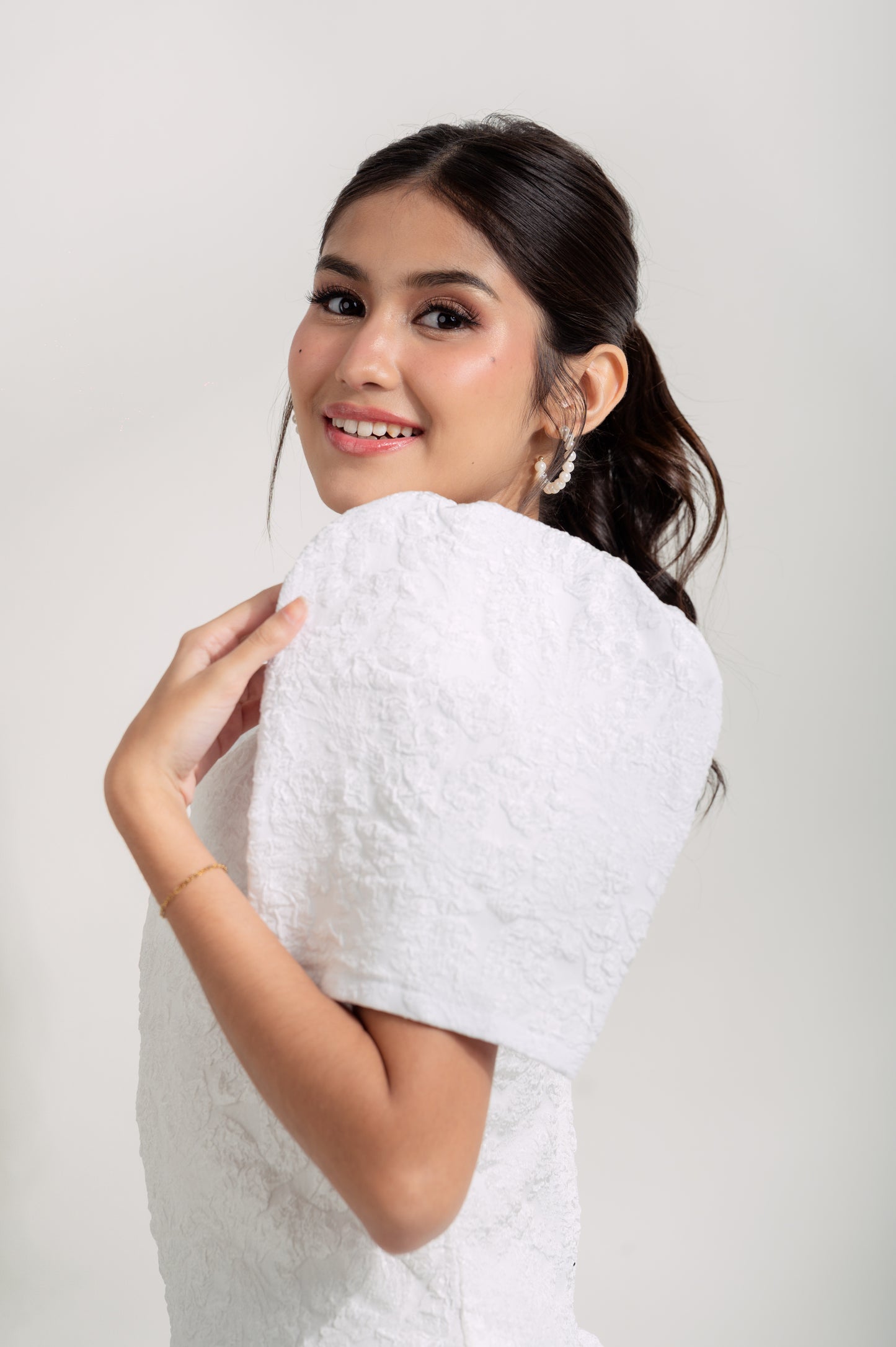 Ressa White Textured Jacquard Dress